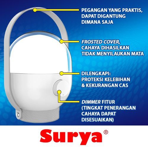 Surya Lampu Emergency Petromak SHL L4003 Frosted SMD 40 LED Light Led Dimmer Switch Rechargeable