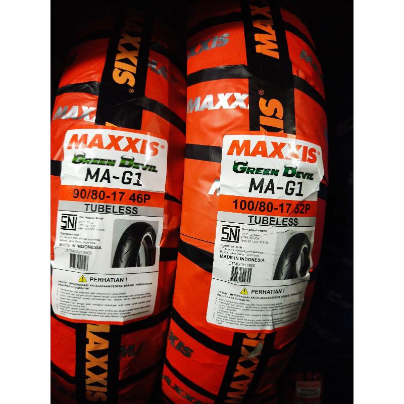 Paket ban tubeless maxxis green devil 90/80 17 & 100/80 17 free pentil