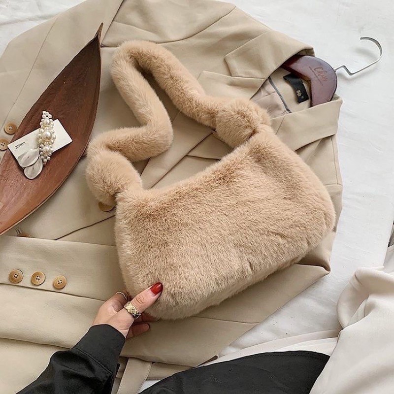 Furry bag Shoulder bag Y2K Aesthetic nude