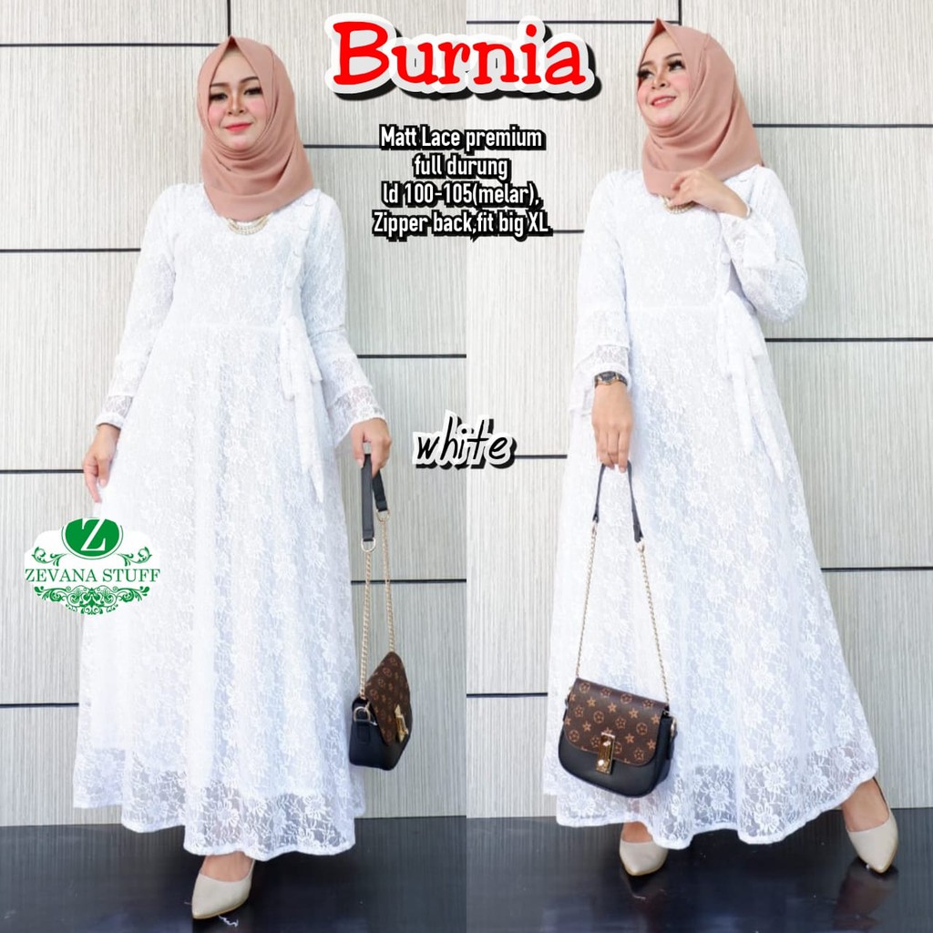 Gamis Brokat Putih Cantik Burnia By Zevana Shopee Indonesia