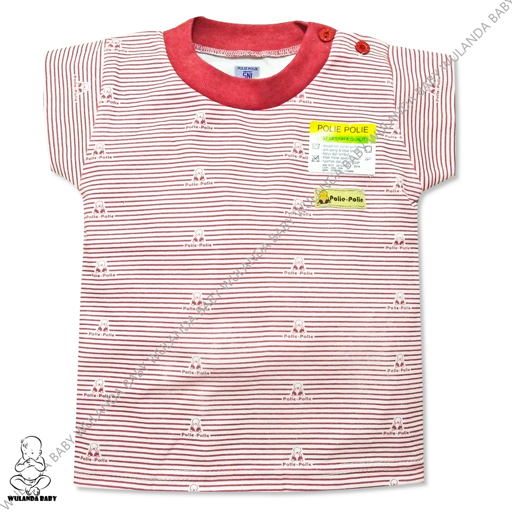 Wulanda 4 pcs baju kaus oblong anak bayi laki laki dan perempuan merek POLIE POLIE motif salur kancing pundak SNI atasan motif salur-4