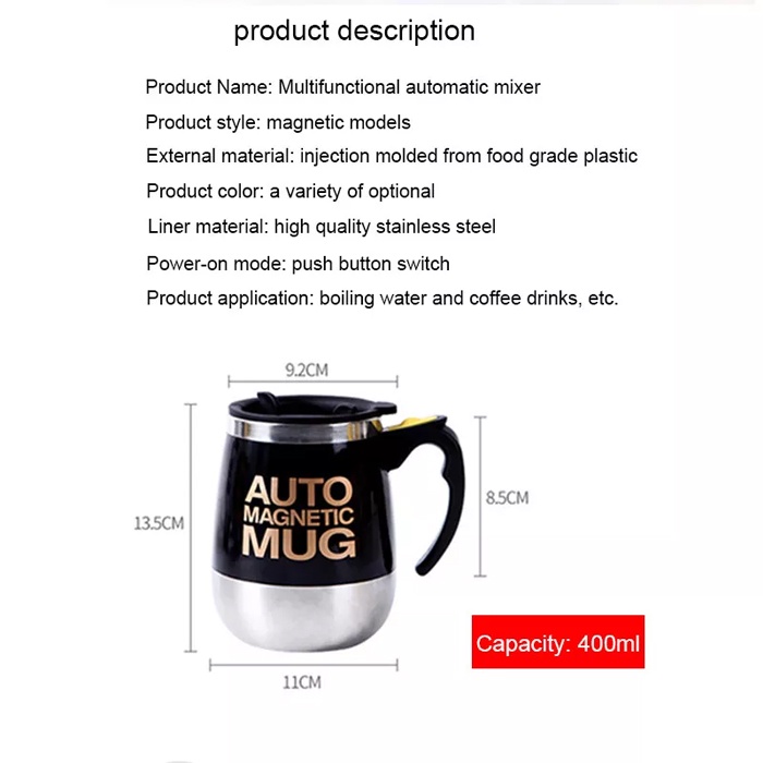 Gelas Mug Aduk Otomatis Gelas Unik Automatic Magnetic Stirring Cup USB Charge 400ml