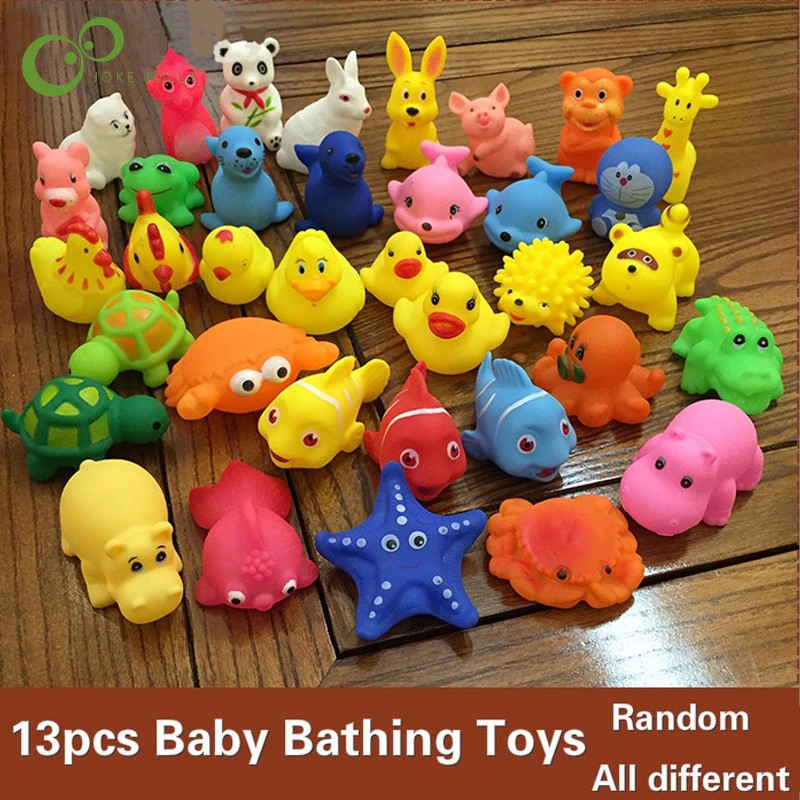 13Pcs/lot Cute Mixed Random Animals Soft Rubber Float Squeeze Sound Squeaky Bathing Toys For Baby