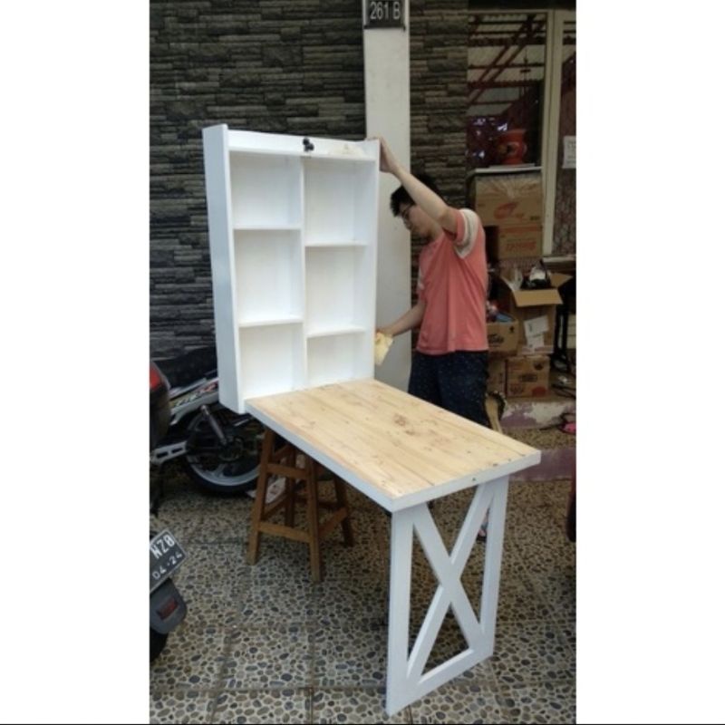 Meja lipat meja dinding kayu jati belanda