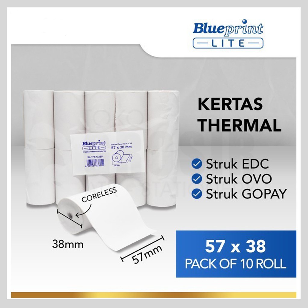Kertas Thermal Pack Of 10 Pcs 57x38 / Paper Thermal 57x38 Isi 10
