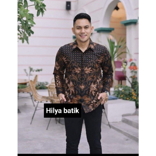 ANGGREK PERWIRA COKLAT Kemeja Batik Furing Pria Halus Bahan Katun Printing Premium Berkualitas / Hem Baju Batik Cowok Terlaris