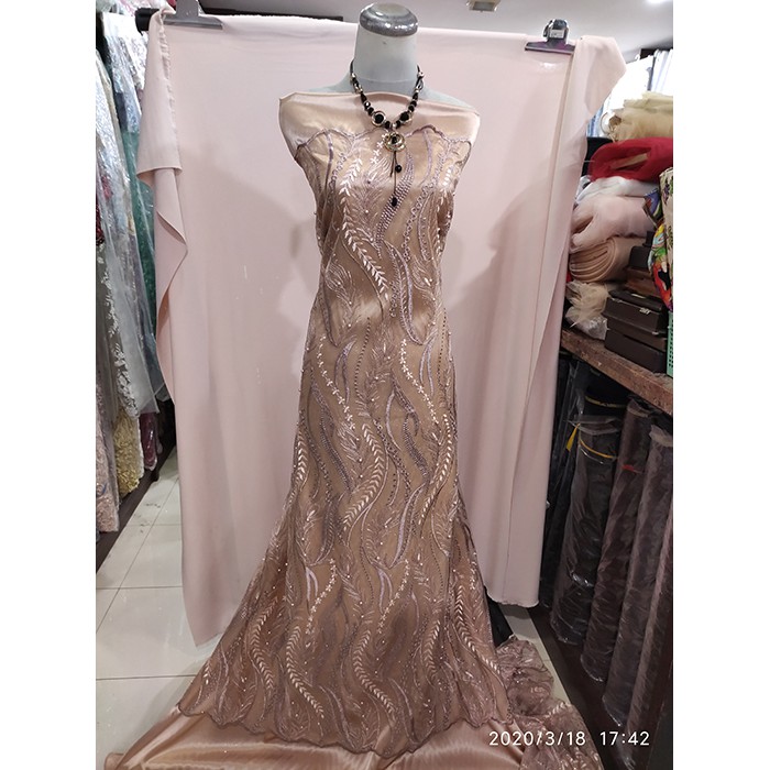 Kain Tile Brokat Salur Mutiara - Rosegold