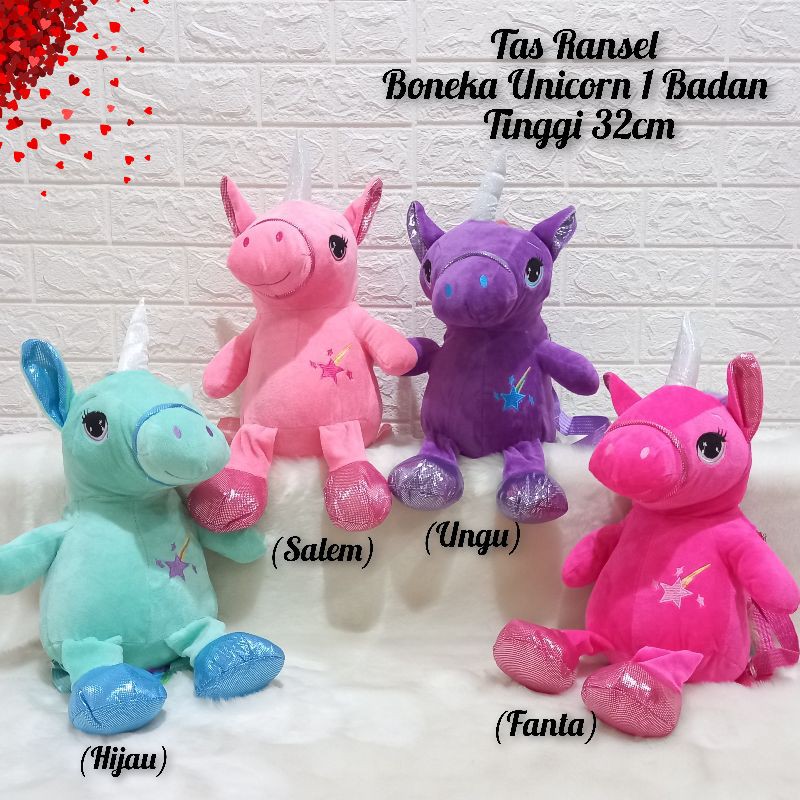 Tas Ransel Anak Boneka Unicorn 1 Badan Star Tinggi 32cm