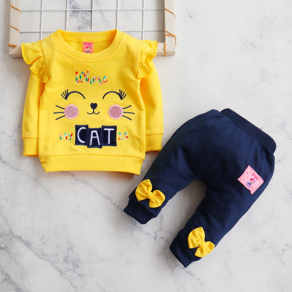 Nuna Store Sparkle Motif Cat 123 / Setelan Pakaian anak Bayi Perempuan Usia 6 bulan - 3 tahun