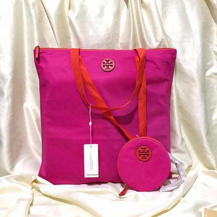 Tas Tory Burch Packable Nylon Tote Pink