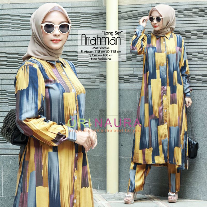 arrahman long set one set setcel setelan wanita bahan viscose adem ld jumbo by ori naura