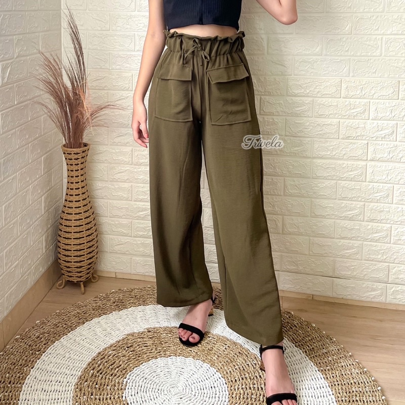 TRIVELA - Crinkle Cullotes 9905 / Celana Kulot Cringkel Pocket Kantong / Kulot Anti Ngatung / Laura Cullotes / SJJ