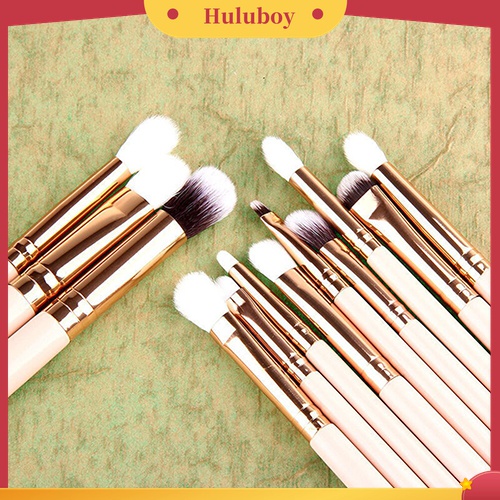 Huluboy Huluboy♡ 12pcs / Set Brush Kosmetik / Makeup Bulu Wol Gagang Kayu Untuk Foundation, Bedak, Eyeshadow, Eyeliner