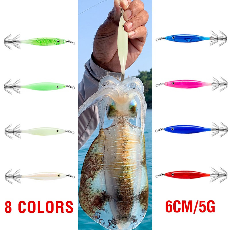 1pc Umpan Pancing Hardlure Bentuk Cumi-Cumi Mata 3D Luminous 8 Warna 6cm / 5g