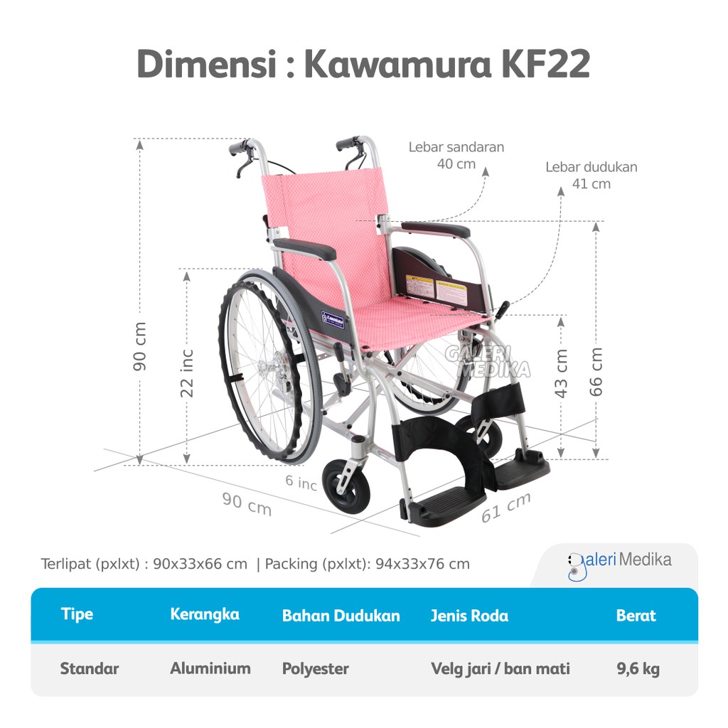 Kursi Roda Kawamura KF22 / KF-22 / KF 22 Kursi Roda Ultra Light - Kursi Roda Jepang