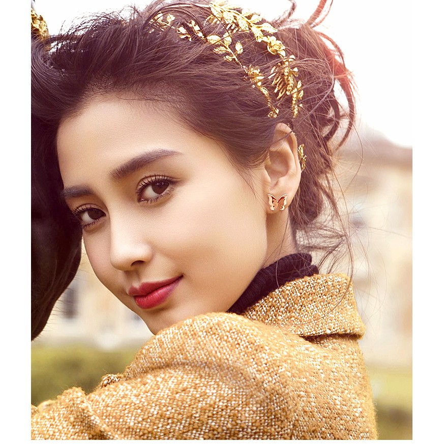 OLEVS Anting wanita Tusuk Stud earring Pola Kupu-kupu Warna  Rose Gold Gaya Chic Retro Anting-anting-5