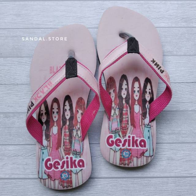 Sandal Custom Nama karakter BLACKPINK anak/Dewasa FREE Custom Suka Suka