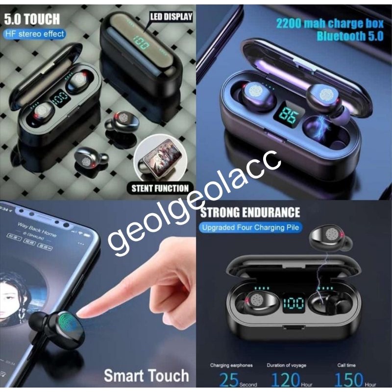 Hf Headset headsfree bluetooth true wireless F9 multi fungsi segala tipe hp