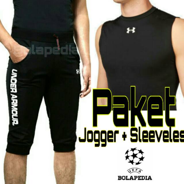 PAKET HEMAT JOGGER  KAOS SINGLET GYM FITNESS UNDERARMOR UNDER ARMOUR