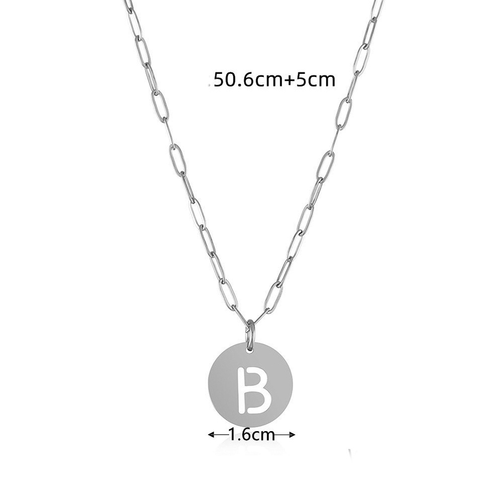 Kalung Choker Liontin Inisial Nama Bentuk Bulat Bahan Stainless Steel Metal Untuk Wanita