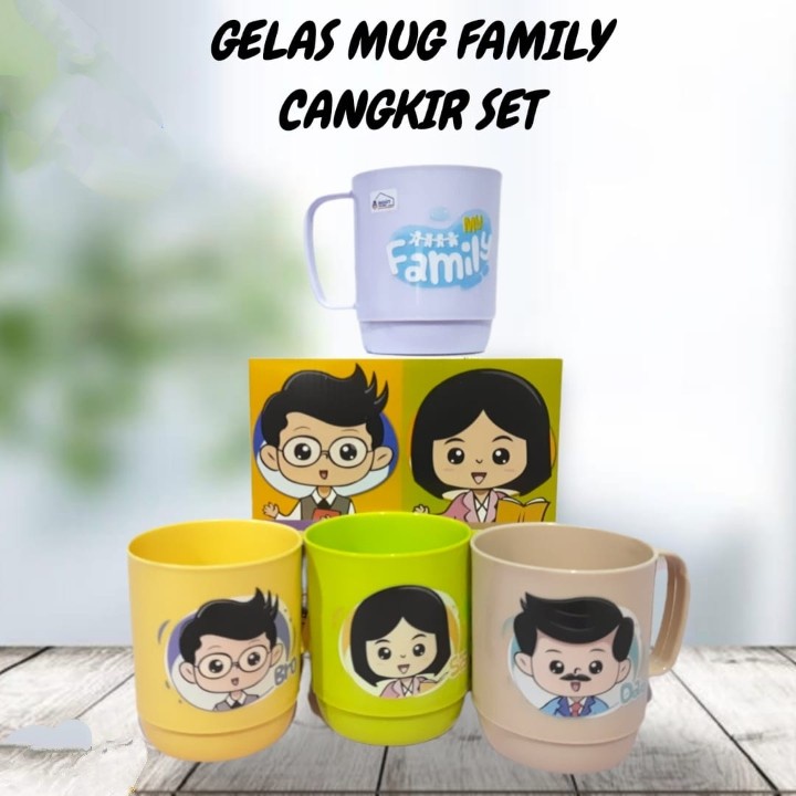 Gelas Minum Family Mug Set Family isi 4 Pcs Gelas Plastik Keluarga