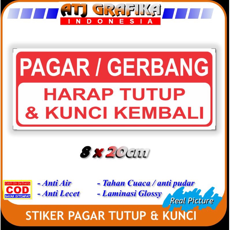 

Stiker pagar gerbang harap tutup dan kunci kembali sticker keamanan rumah toko kantor dll