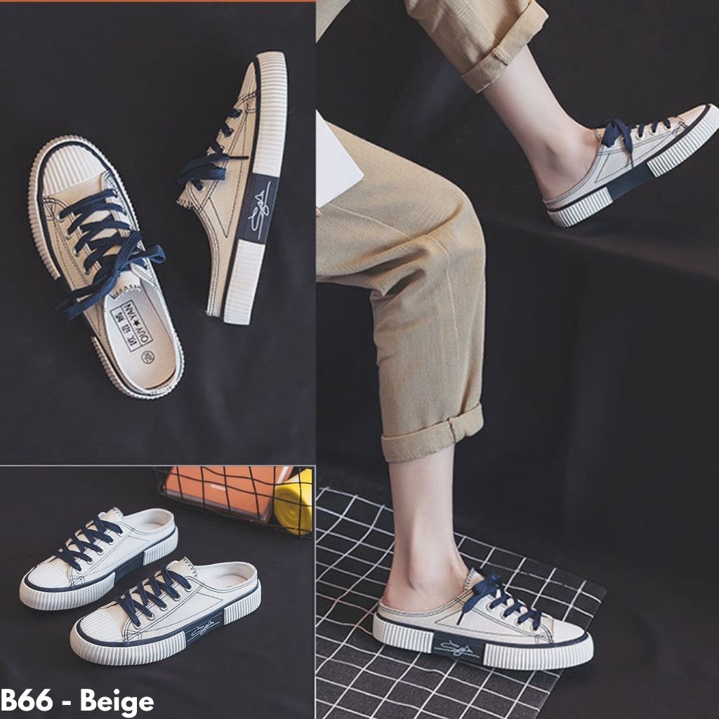 SEPATU SNEAKERS CANVAS SLOP GAYA KOREA IMPORT TERBARU NYAMAN SOLE KARET REMAJA DEWASA BUMIK B66
