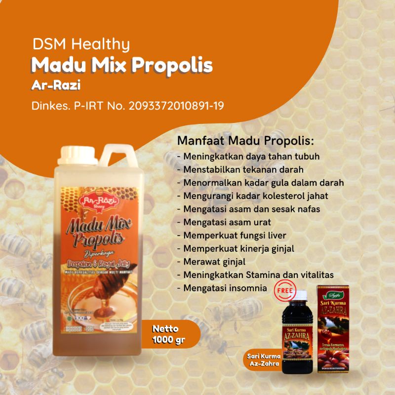

Madu Ar-Razi Mix Propolis 1 kg Free Sari Kurma Az-Zahra