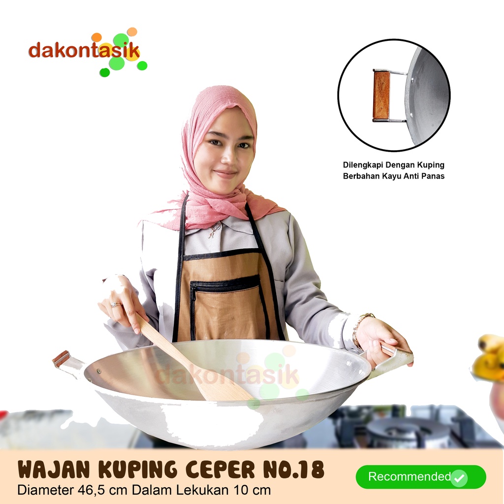 DAKONTASIK - Wajan Kuping Ceper  No 18 Kuali Penggorengan alumunium Anti Lengket Diameter 42cm