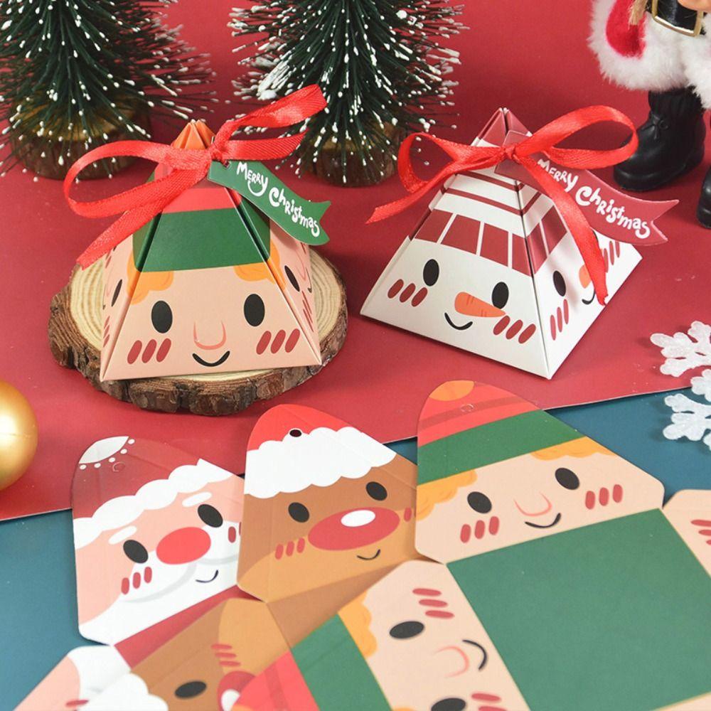Solighter 10pcs Kotak Permen Desain Santa Claus Segitiga Warna Merah Untuk Dekorasi