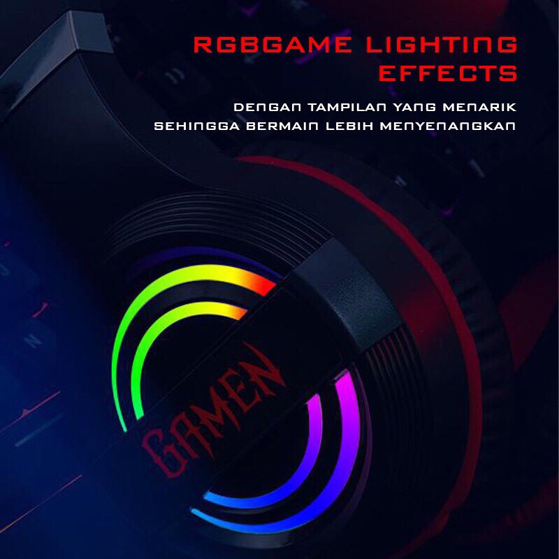 GAMEN GH1100 PRO RGB Lighting Effects Anti-violence Head Beam Gaming Headset Black-Garansi 1 Tahun