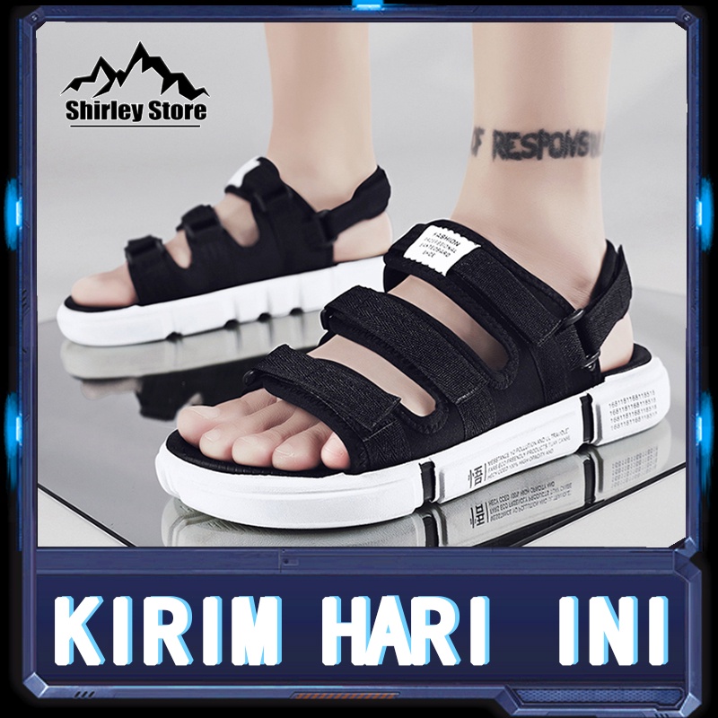 [ Gratis Ongkos Kirim + COD ] 2022 Sandal Gunung Pria Baru-Sendal Gunung Velcro Pria-Sandal Gunung Kasual Pria Trendi Jepang -Tali Belakang Yang Bisa Dilepas Sandal Pria-Outdoor Hitam Sendal Pria-Karet Impor 100% Berkualitas model gunung pendaki (PRPT)