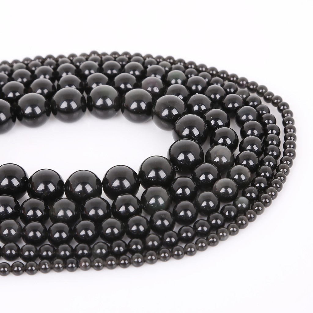 4/6/8/10/12mm 15'' Natural White Stone Beads/New Natural Black Obsidian Stone Beads Loose Round Spacer Bead For Jewelry Making  DIY Bracelet &amp; Necklace