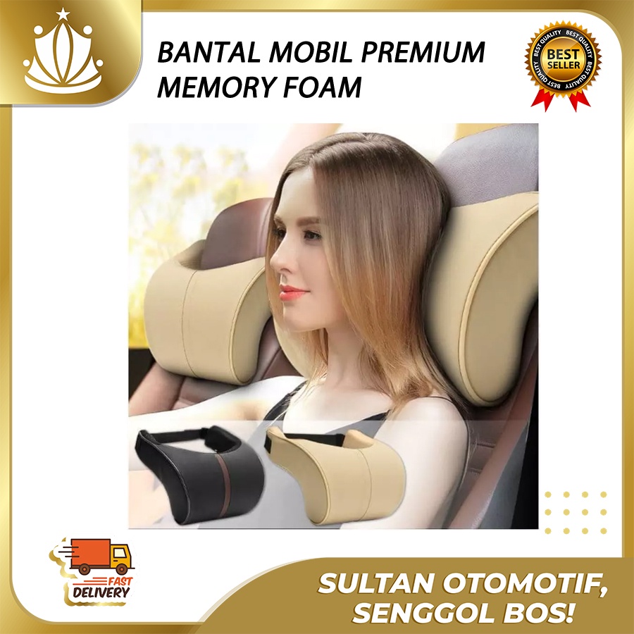 Bantal Mobil Premium Memory Foam / Bantal Leher Kulit TEBAL Empuk