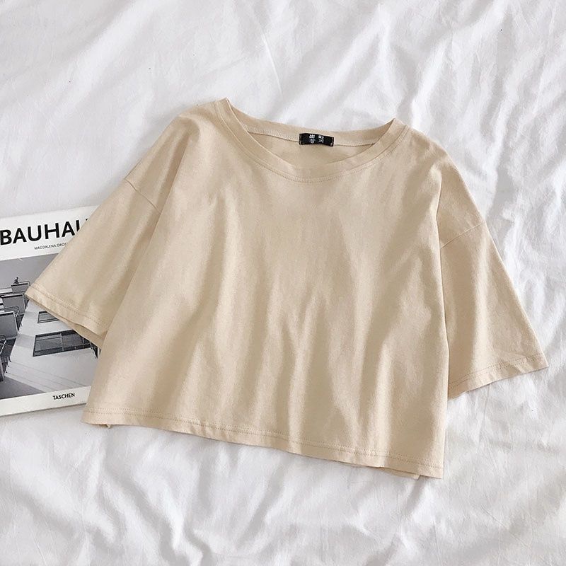 (M L XL XXL 3XL) KAOS CROP POLOS Oversize Basic Crop Top Tee Shirt Cotton Combed Korean Ulzzang Style Jumbo Denim Mustard Lilac Beige Black White