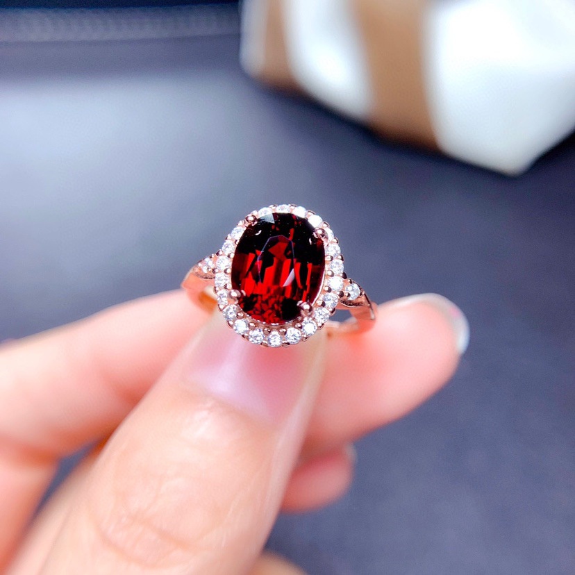 Cincin Batu Permata Merah Berlapis Emas 925 Perak Wanita