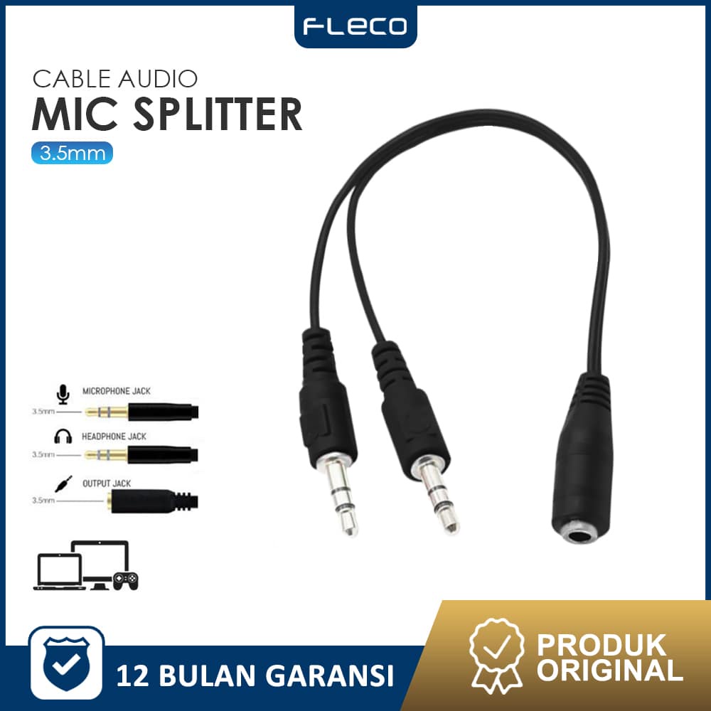 Headset Adapter Kabel Splitter Jack 3.5mm 1 Male to 2 Female Audio Splitter FLECO