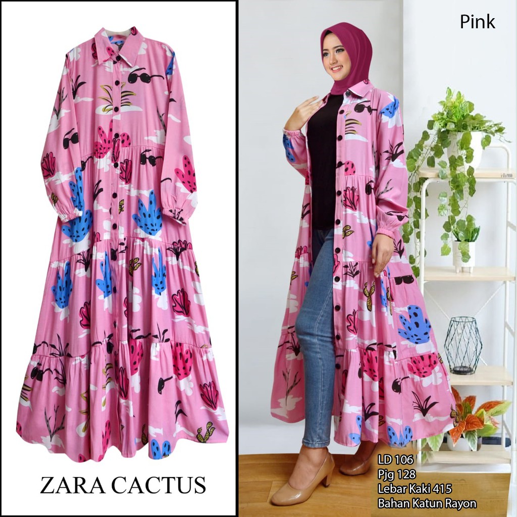 Arnis Zara Cactus Outer Bahan Rayon Premium Luaran Panjang Kardigan Busui Wudhu Friendly Maxi Dress