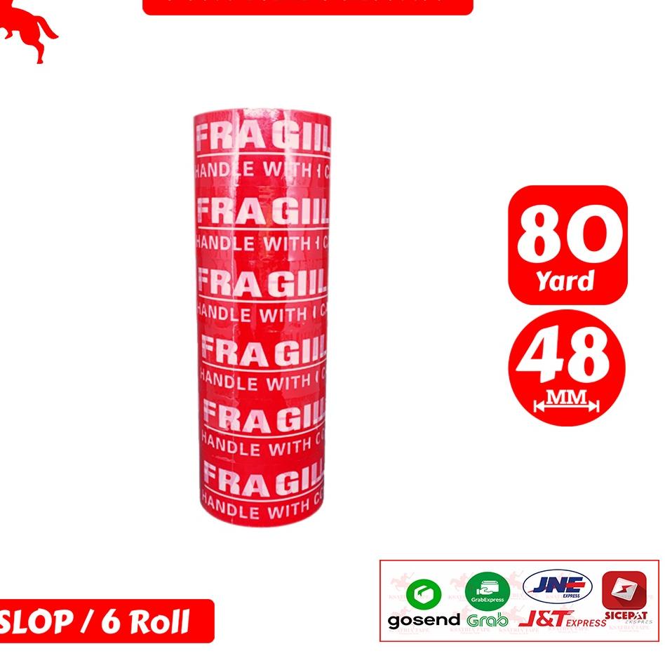 

국 Lakban OPP Tape / Lakban Fragile Merah KSATRIA Tape 80 Yard 1 Slop Terbaik