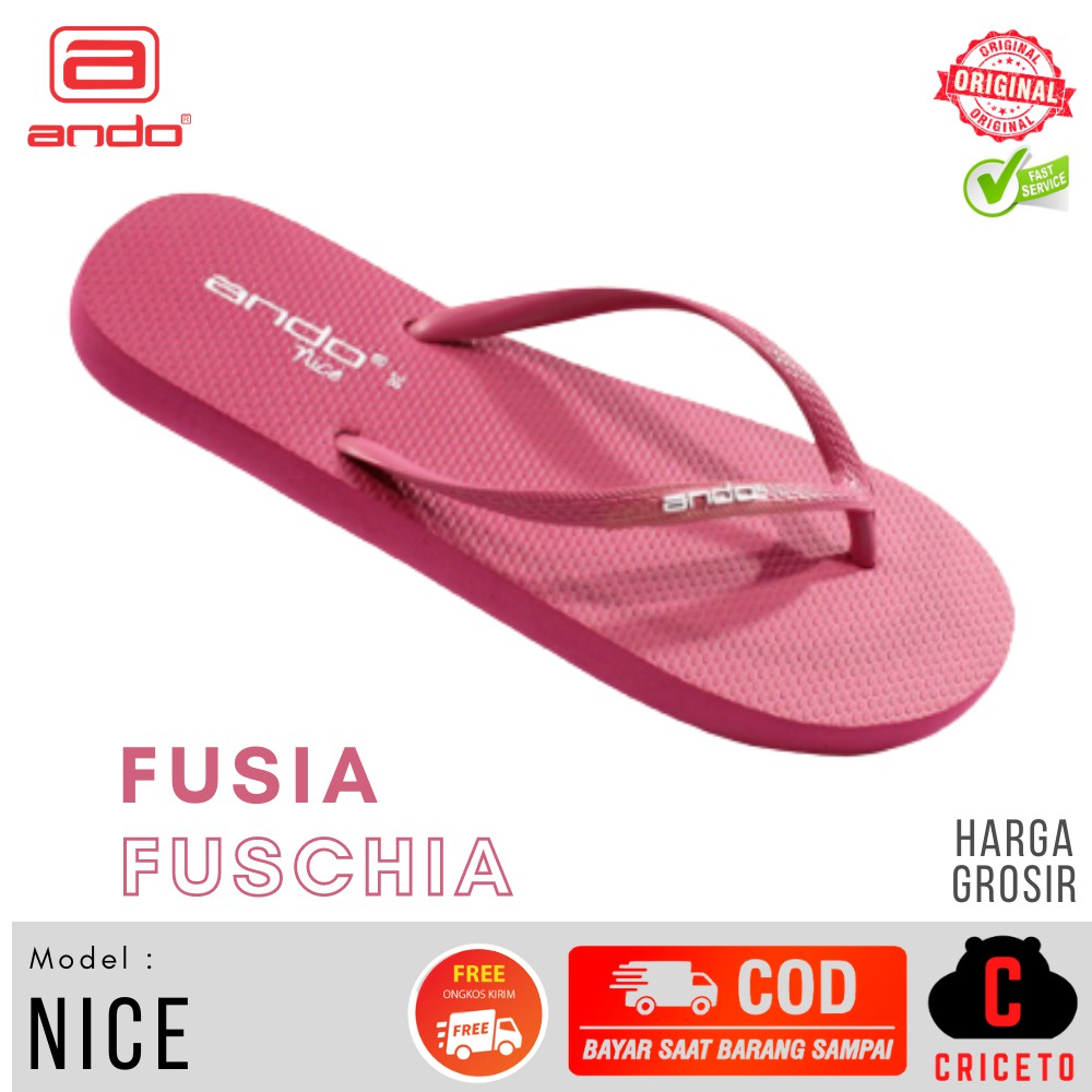 Sandal Jepit Wanita Basic ANDO NICE Aneka Warna Size 36-40 Grosir-Fuschia