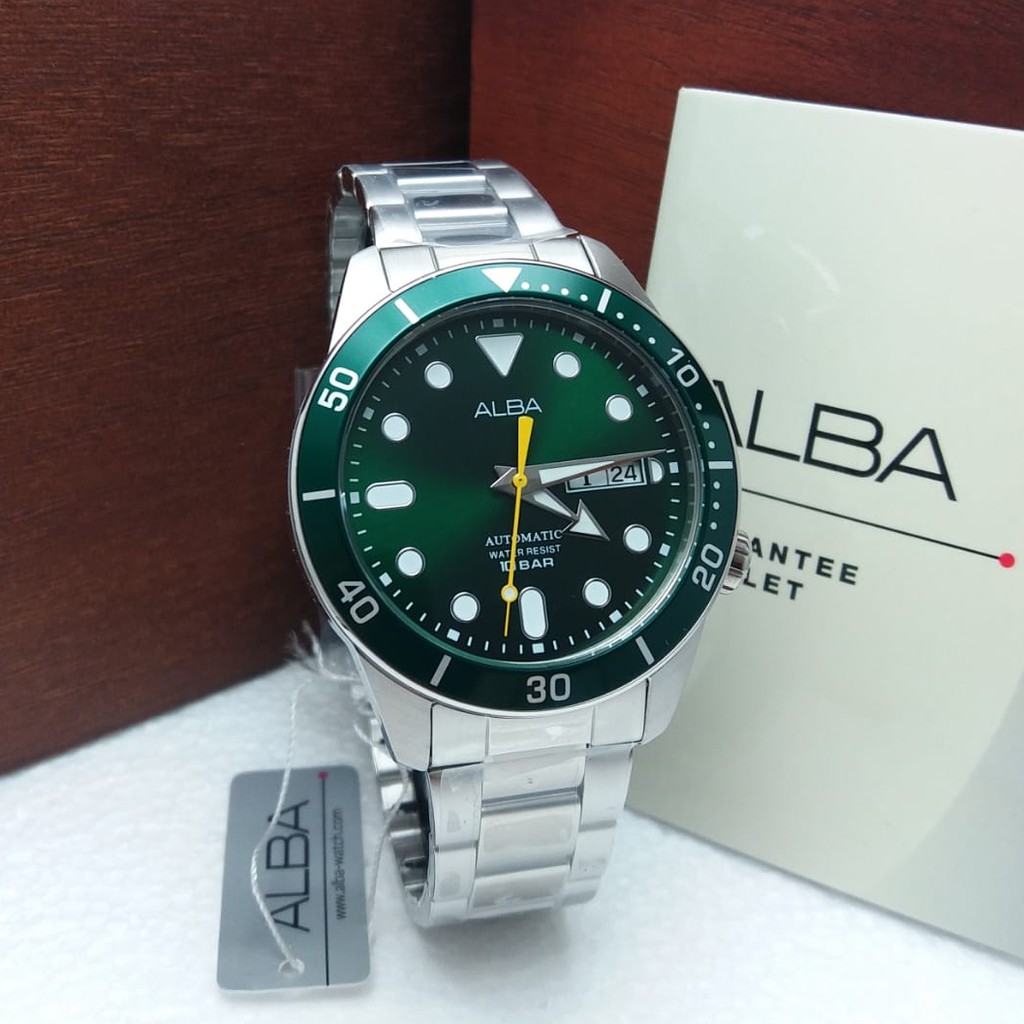 JAM TANGAN PRIA ALBA AL4165X1 AUTOMATIC SILVER GREEN DIAL ORIGINAL