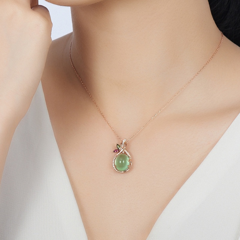 [Ready Stock]Fashion New Inlaid Color Gemstone Pendant 18K Rose Gold Plated Necklace