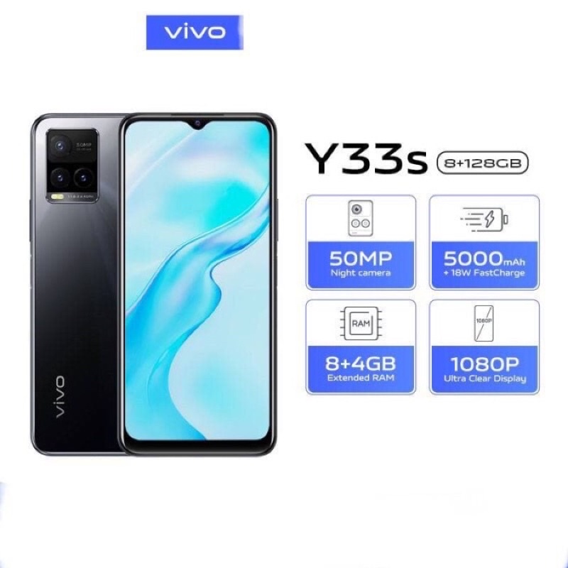 Vivo Y33s [4GB+128GB] MediaTek Helio G80 - 50MP Triple Camera - NFC - 6.58&quot; IPS LCD - 5000mAh Garansi Resmi Vivo 1 Tahun