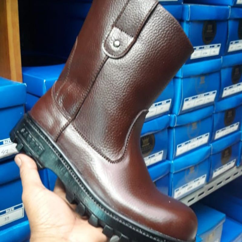 sepatu safety boots proyek lapangan kerja kontaktor pria kulit asli ujung besi coklat tan hitam 38 39 40 41 42  43 original 100%