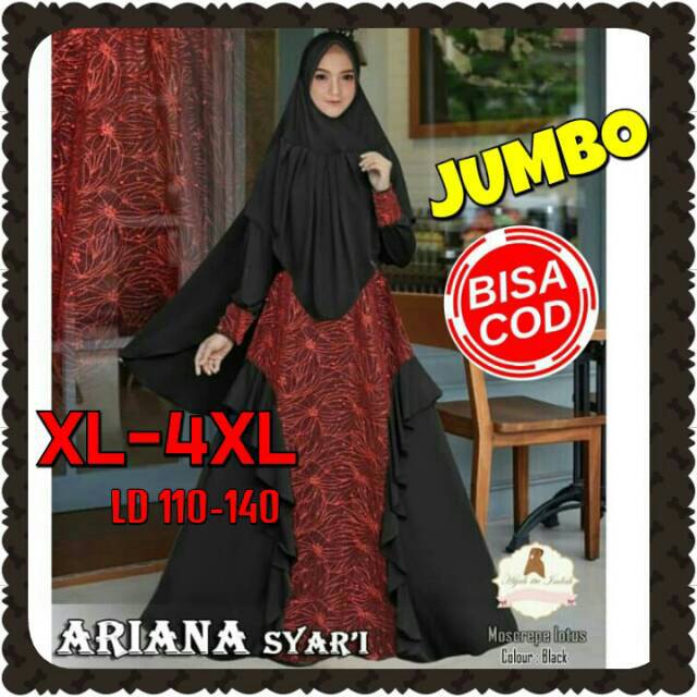 Gamis Syari Jumbo Ariana + Kerudung Big Size XXXL Jersey Maxmara Polos LD 110 120 130