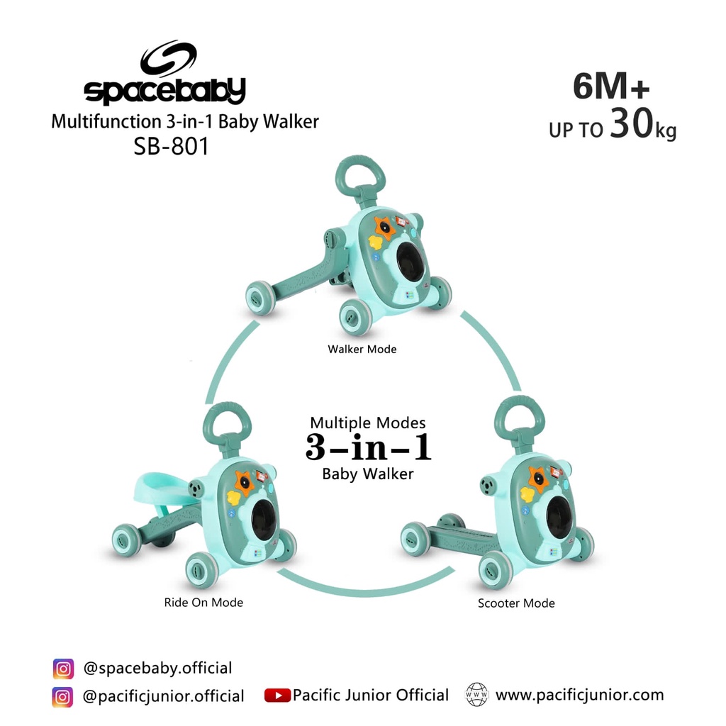 SPACE BABY SB 801 Baby Walker 3 in 1 Push Walker ( WALKER, SCOOTER &amp; PUSH BIKE ) Alat Belajar Jalan Bayi SPACEBABY SB 8106 SB 801 SPACE BABY SB 8106 SB801