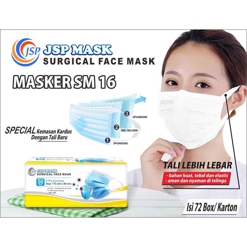 Masker Medis 3PLY/ Masker Medis JSP/ JSP Mask Isi 50Pcs SM16