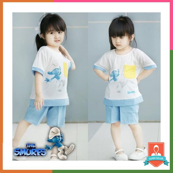 BAJU SETELAN ANAK PEREMPUAN SMURF MOVIE - 3