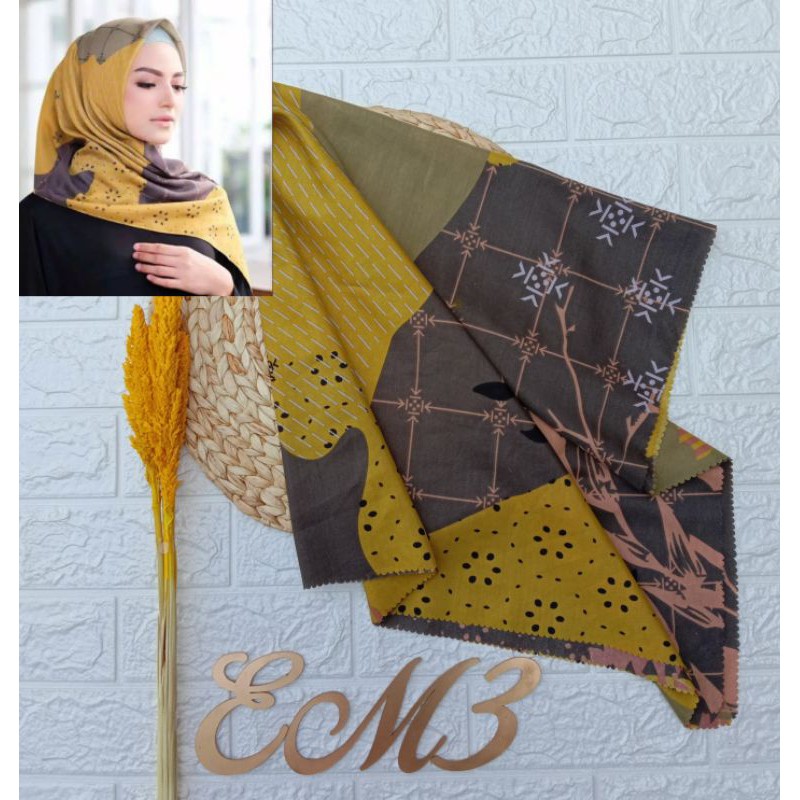 Em3 Scarf | HIJAB SEGIEMPAT LASERCUT VOAL MOTIF DEENAY MYLADY PULAU KUNING CANTIK