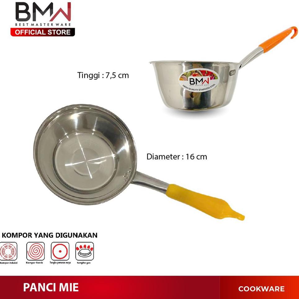 BMW KITCHEN WARE - PANCI SUSU / MIE STAINLESS STEEL GAGANG  16CM PANCI MASAK AIR  POT .